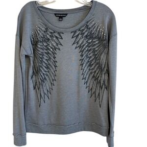 Rock & Republic Gray Wing-Print Sweater with Studs